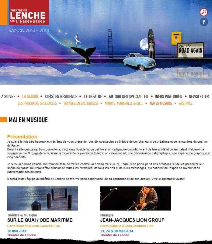 Carte blanche Jean-Jacques Lion - Page Web du Théâtre de Lenche, printemps 2014