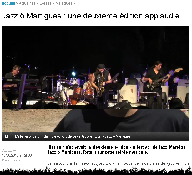 Jean-Jacques Lion Group, soire du 11 aot 2012, Article de Maritima Info