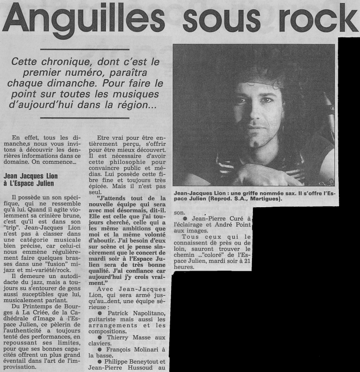 JJ Lion - coupure de presse - Anguilles sous rock