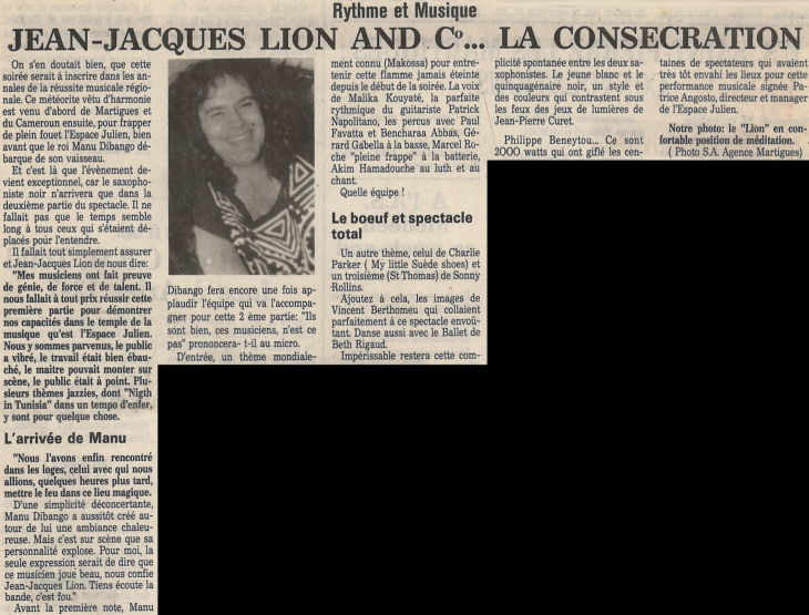 JJ Lion - coupure de presse - JJ Lion & Co... la conscration